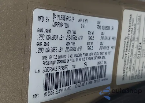 2001 Chrysler Town & Country Lxi z USA, uszkodzony, nr VIN 2C8GP54L61R249873